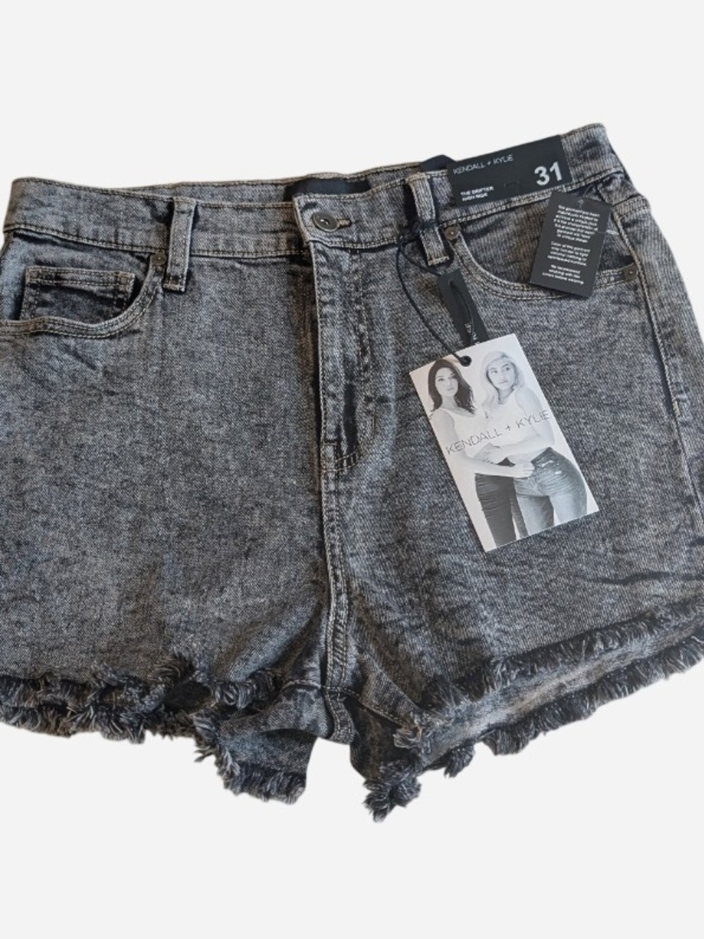 Kendall & Kylie Black-Gray Washed Frayed Hem Denim Shorts